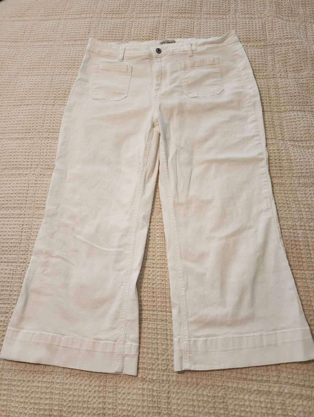 Luvamia White Wide-Leg Cropped Jeans 2XL Flat Front/Back Vacation Cruise Beach